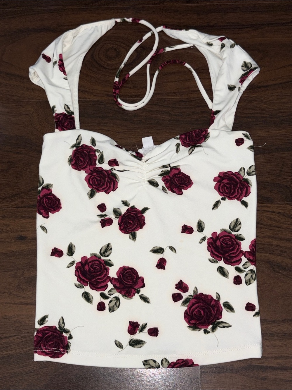 Garage White Tank Top with Burgundy Rose Print